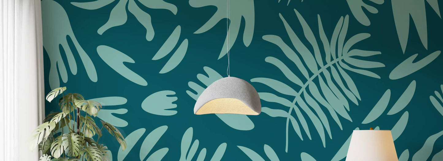 Aqua Leaf Abstract Wall Mural