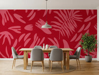 Crimson Botanical wall mural in a dining room with modern floral design