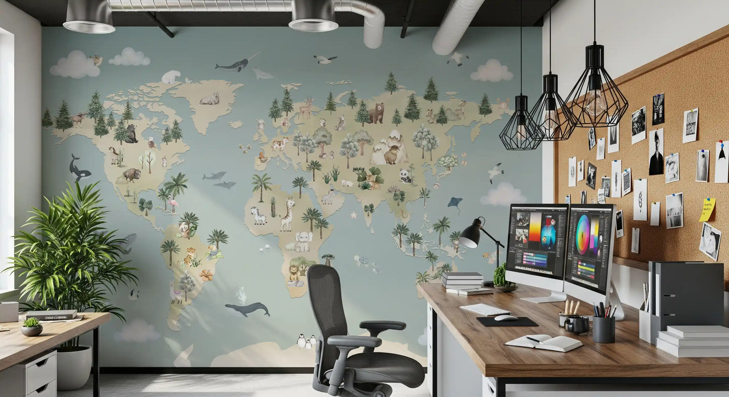 Animal Atlas Blue Wall Mural