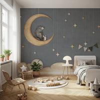 Dreamy sky wall mural with moon, stars, and calm blue tones