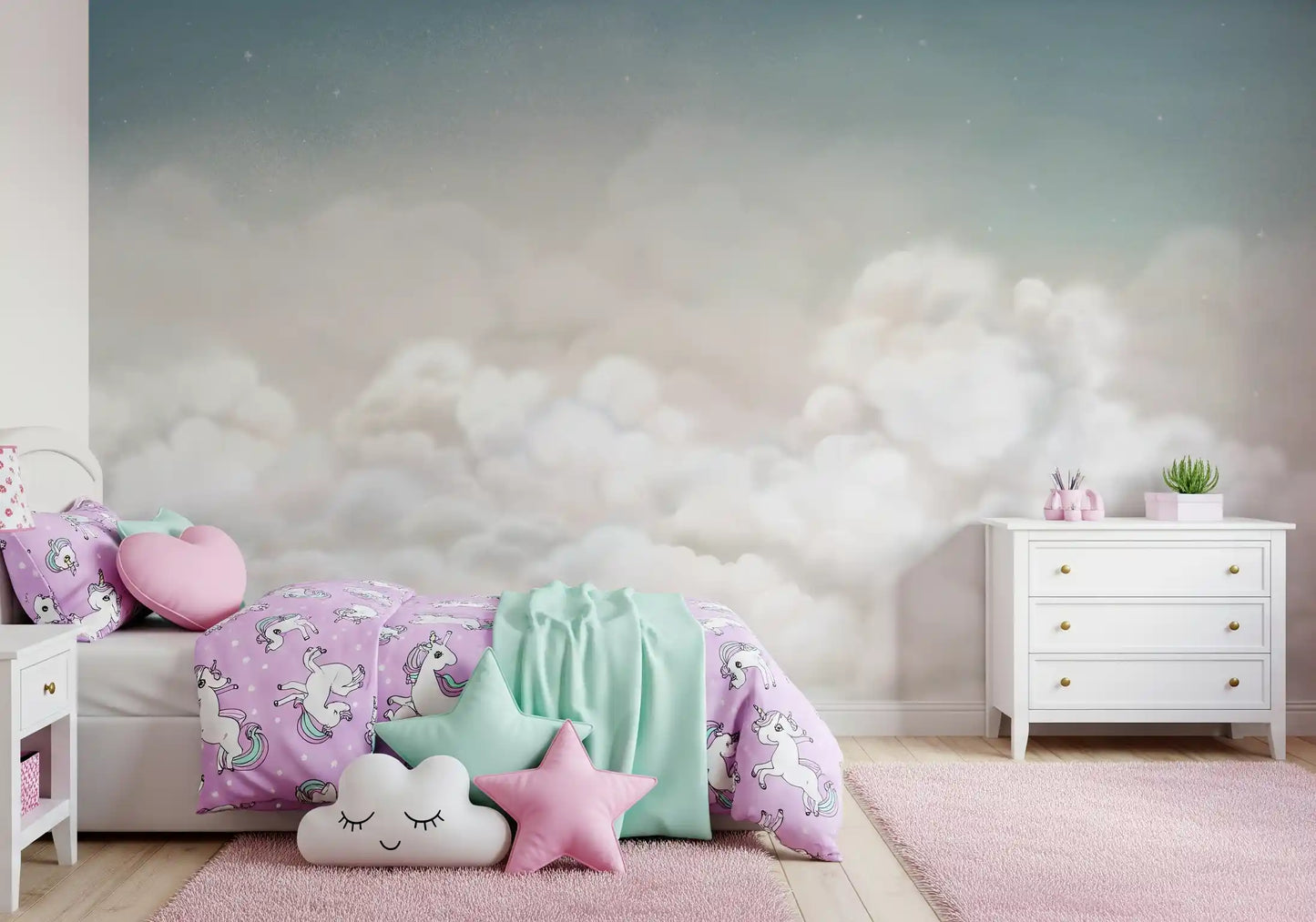 Gentle cloud layers wall mural with airy blue gradient background