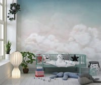 Abstract cloud wall mural with calm blue tones and soft layered effect