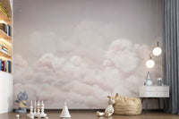 Pink sky wall mural with layered clouds and soft gradient background