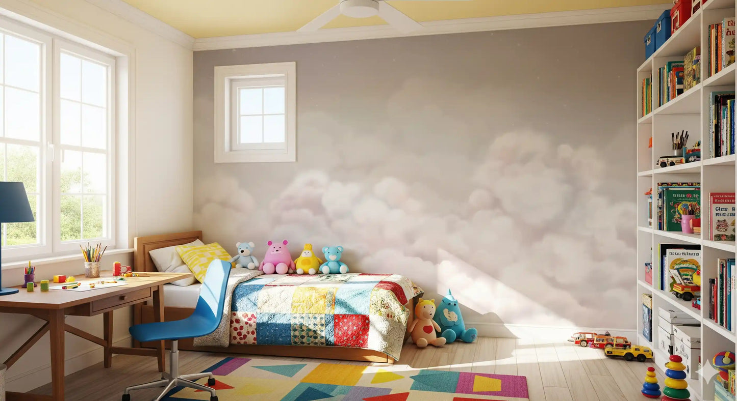 Dreamy sky wall mural with gentle clouds and pastel tones
