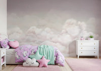 Calming Clouds Pink wall mural in a study room with minimal sky design