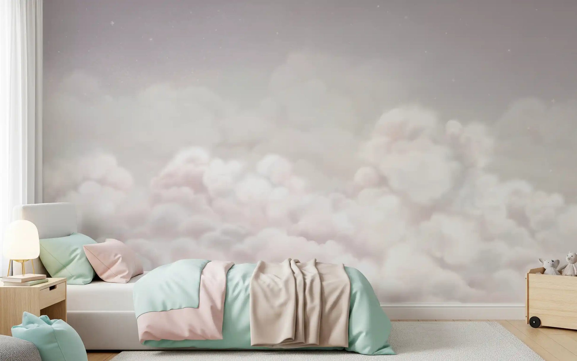 Abstract cloud wall mural with smooth gradient and soft pink shades