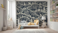 Nordic Nature Blue White wall mural forest animals kids room decor
