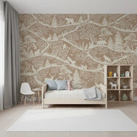 Nordic Nature Brown White wall mural forest animals kids room decor