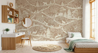 Scandinavian nature wall mural deer fox trees neutral brown white design
