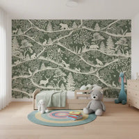 Nordic nature forest mural bedroom green wildlife wall mural