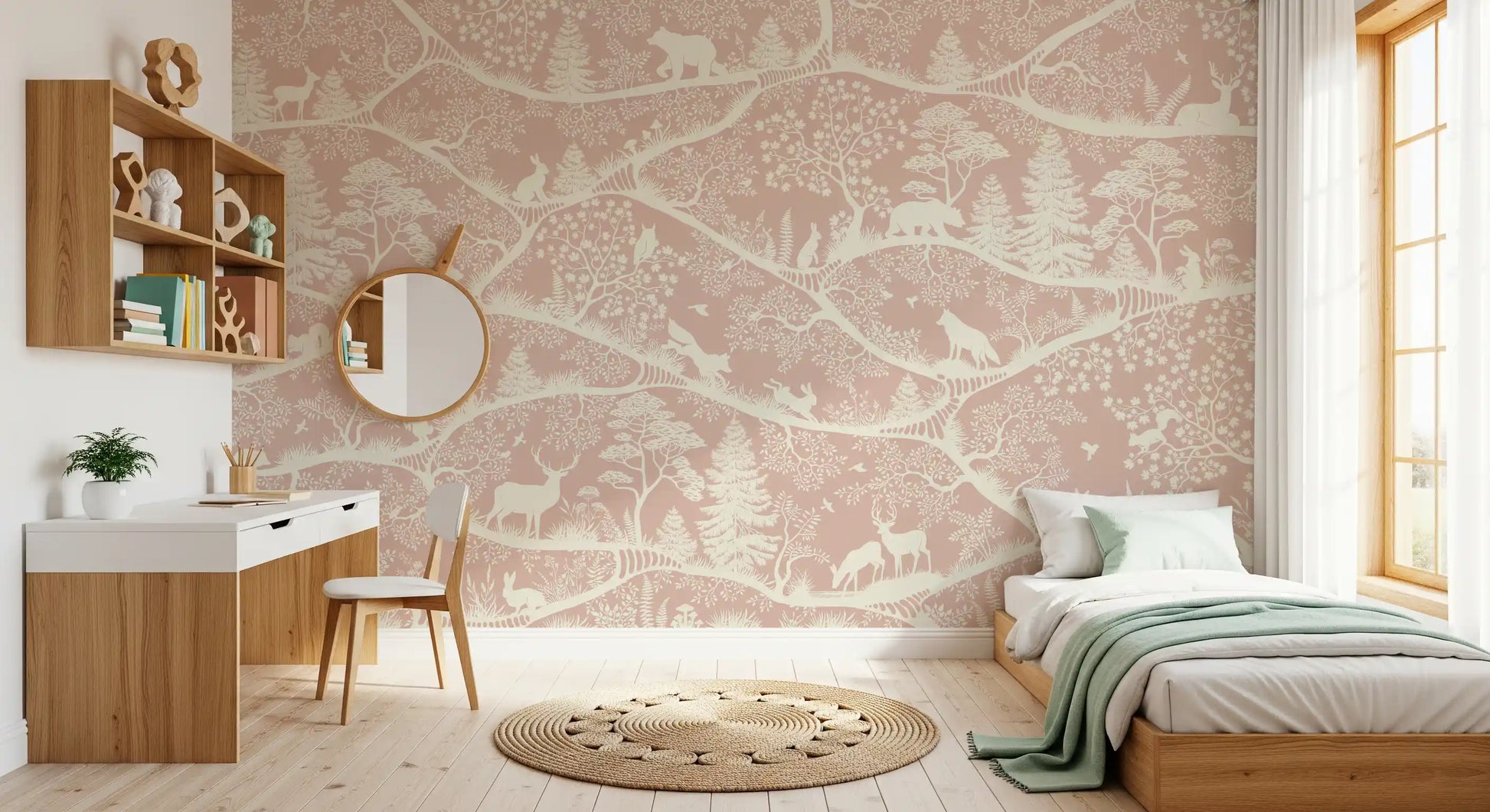 Scandinavian woodland Nature mural deer rabbit trees wall mural