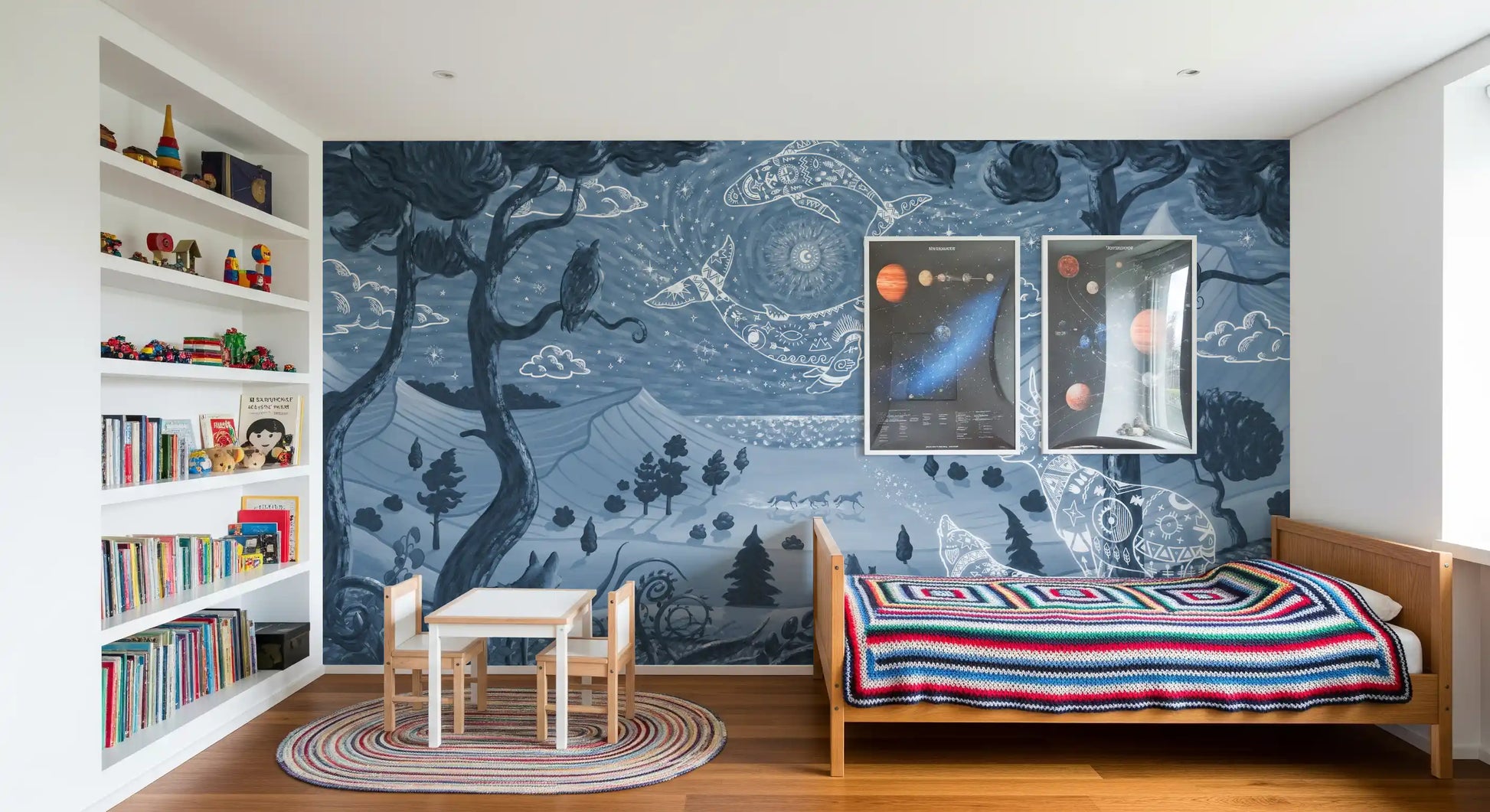 Mystical animals celestial mural spirit night blue forest wall mural