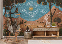 Spirit Night Surreal nature wall mural with animals and celestial pattern detailing