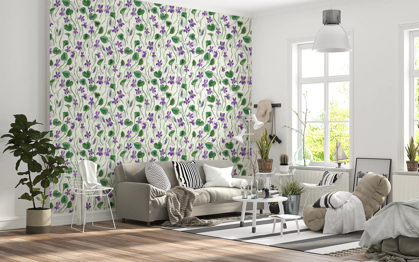 Watercolor violets on off white Wallpaper⁠
