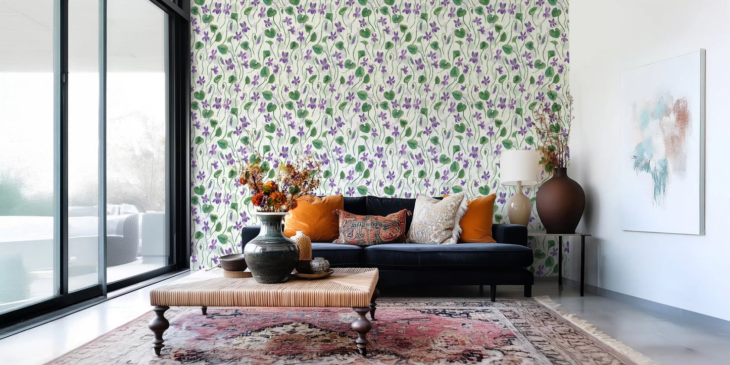 Watercolor violets on off white Wallpaper⁠