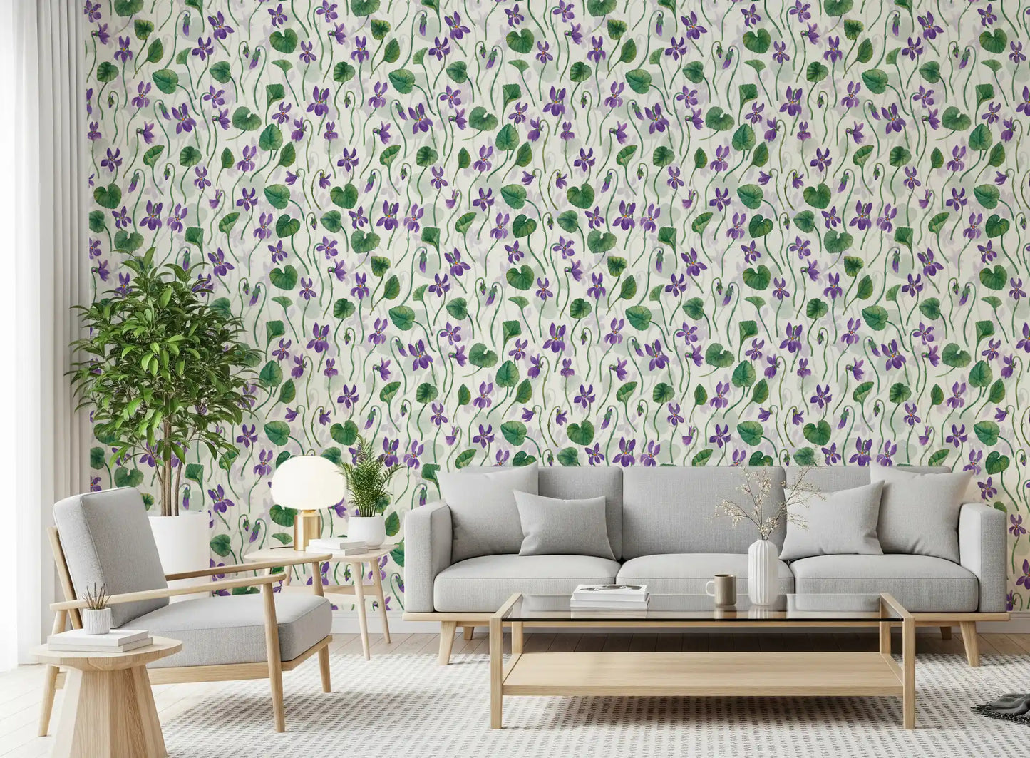 Watercolor violets on off white Wallpaper⁠