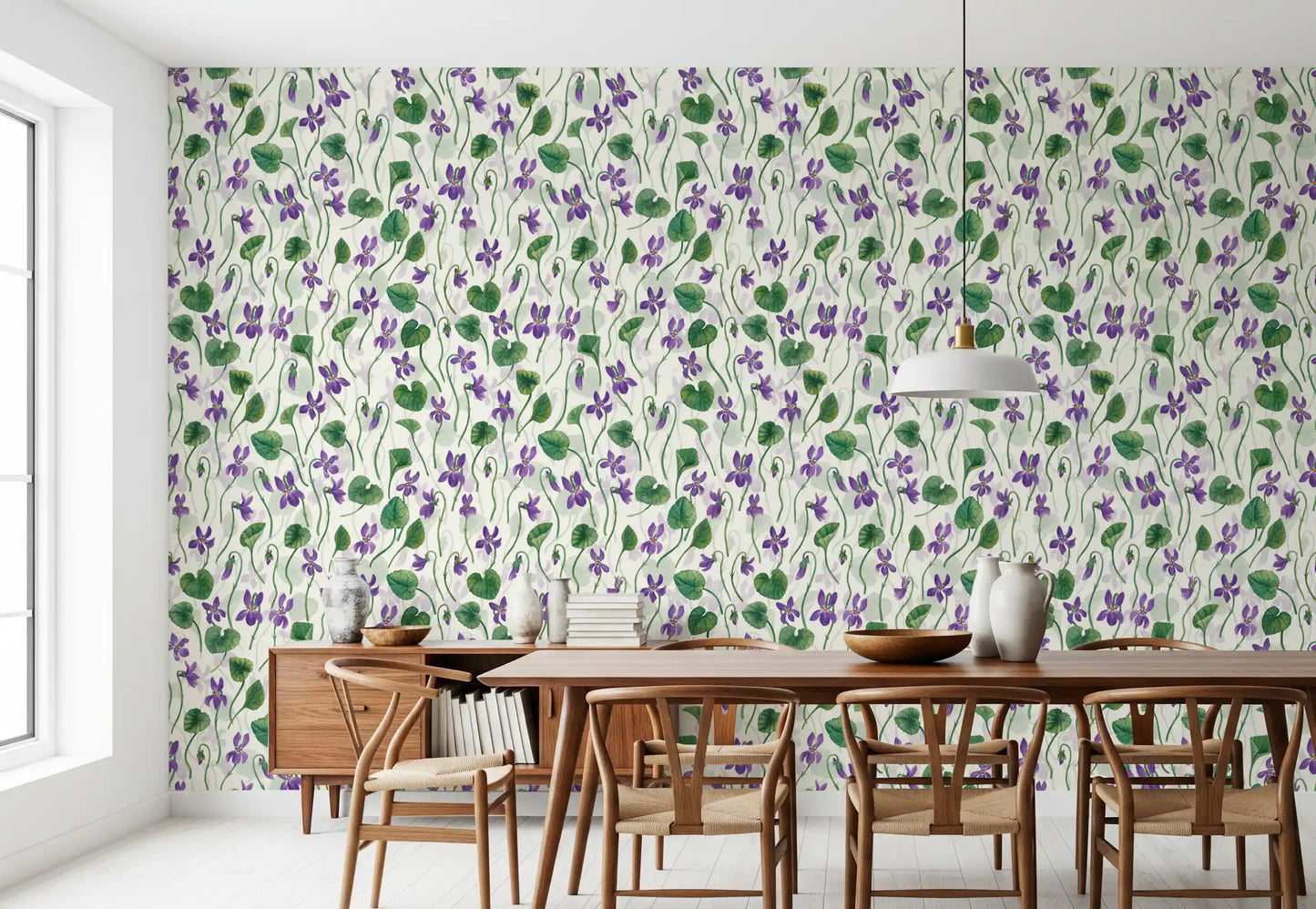 Watercolor violets on off white Wallpaper⁠