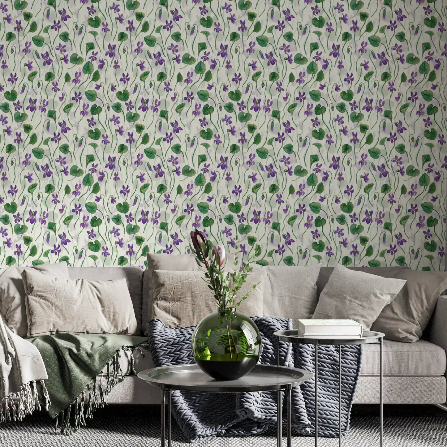 Watercolor violets on off white Wallpaper⁠