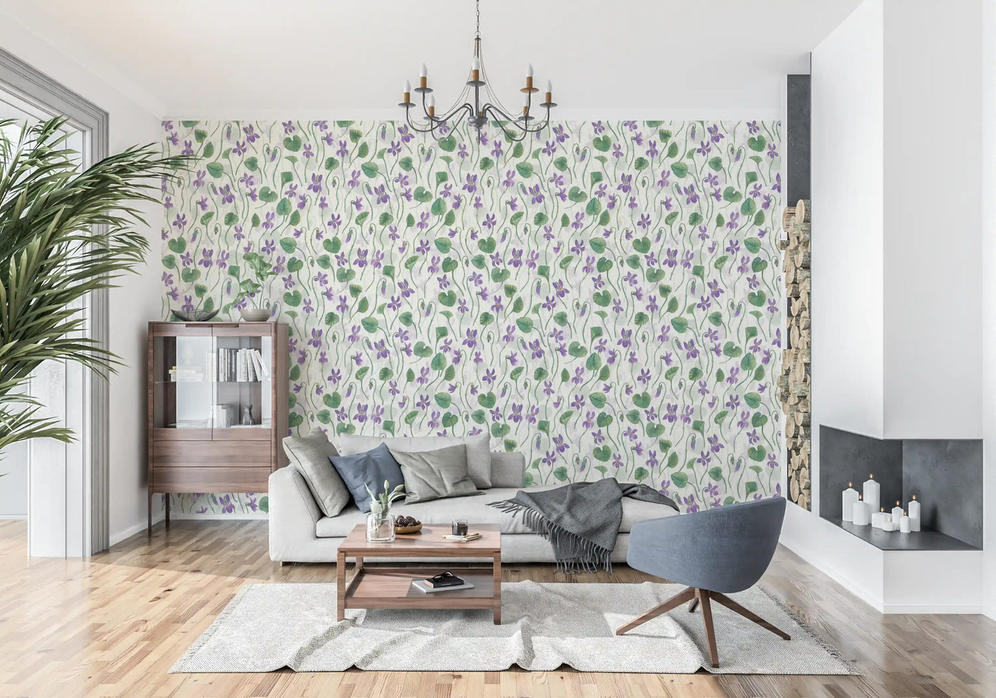 Watercolor violets on off white Wallpaper⁠
