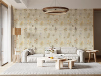 Hallway styled floral gingham wallpaper with pastel wildflower details