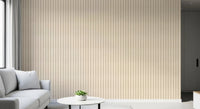Hallway decor using vertical candy stripe wallpaper in neutral beige tones