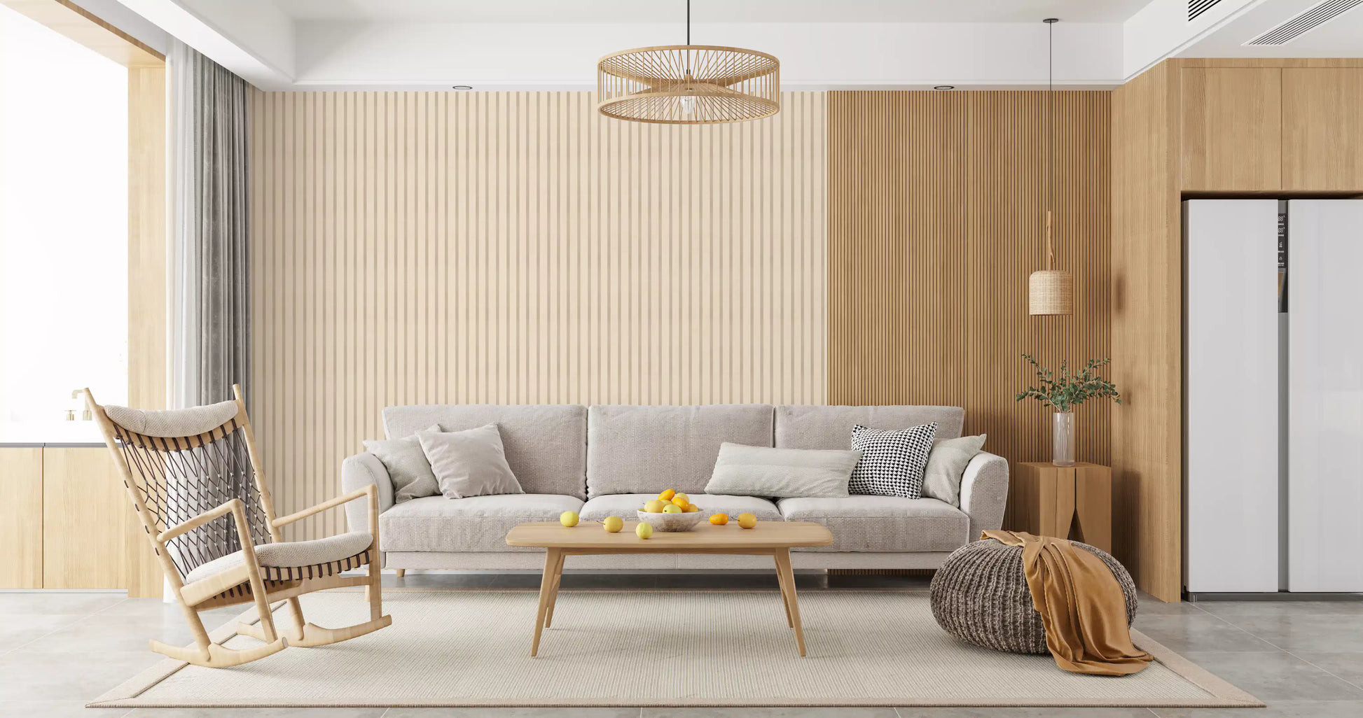 Minimal stripe pattern wallpaper with vintage canvas-inspired surface
