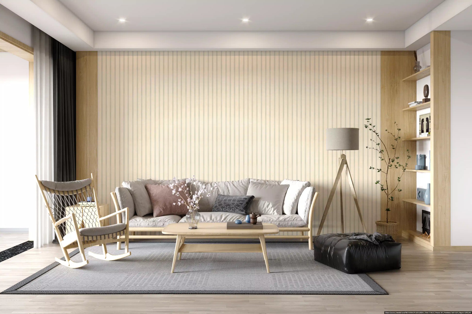 Neutral candy stripe wallpaper with vertical lines and muted canvas effect