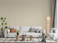 Soft striped wallpaper in beige and sage with subtle fabric texture look