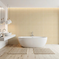 Bathroom design with soft plaid gingham wallpaper and fabric texture look