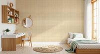Farmhouse style gingham wallpaper in warm neutral and beige tones