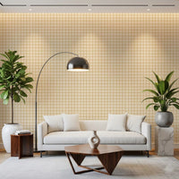 Canvas texture wallpaper with muted gingham grid in cream and tan shades