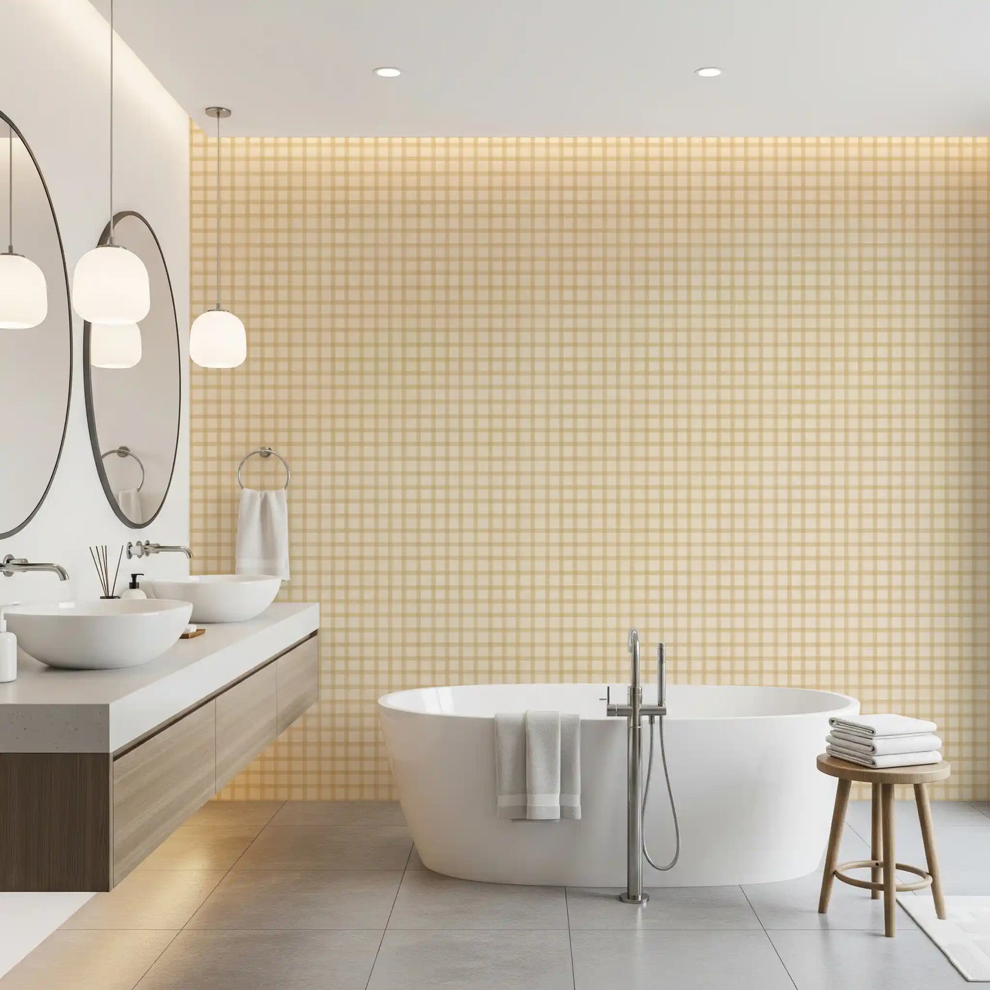 Minimal plaid design wallpaper with soft gingham check detailing