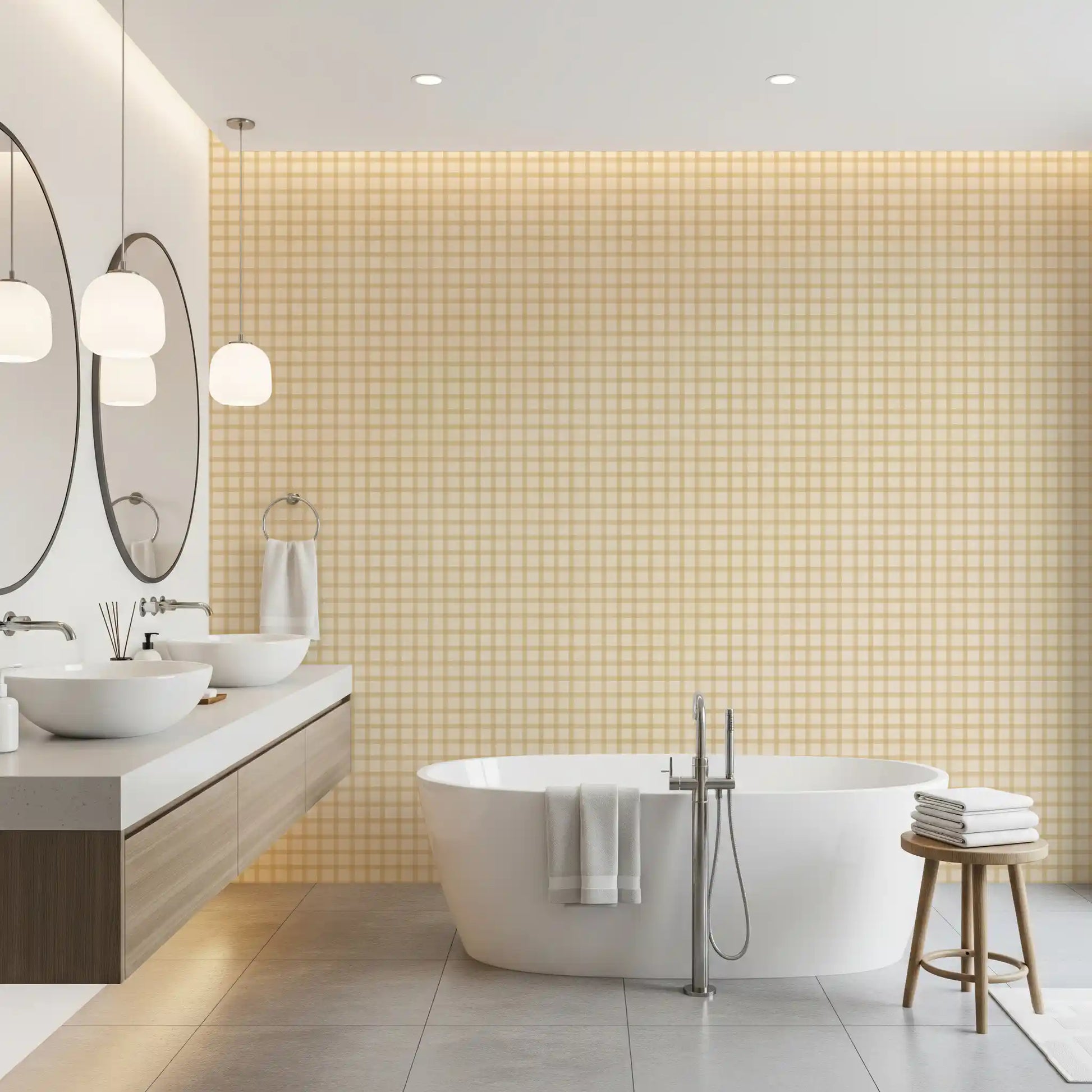 Minimal plaid design wallpaper with soft gingham check detailing