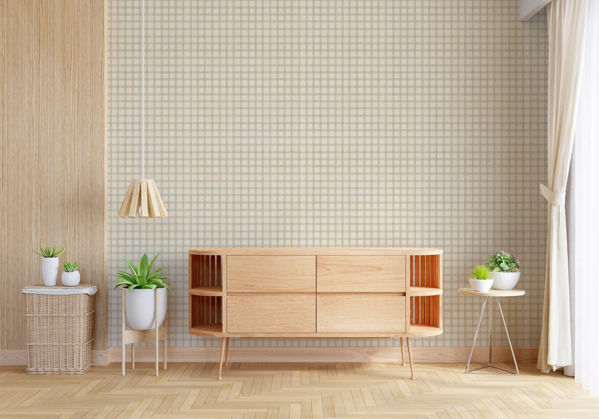Minimal check pattern wallpaper with soft gingham grid detailing