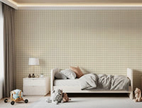 Soft neutral plaid wallpaper with gingham lines and fabric texture look