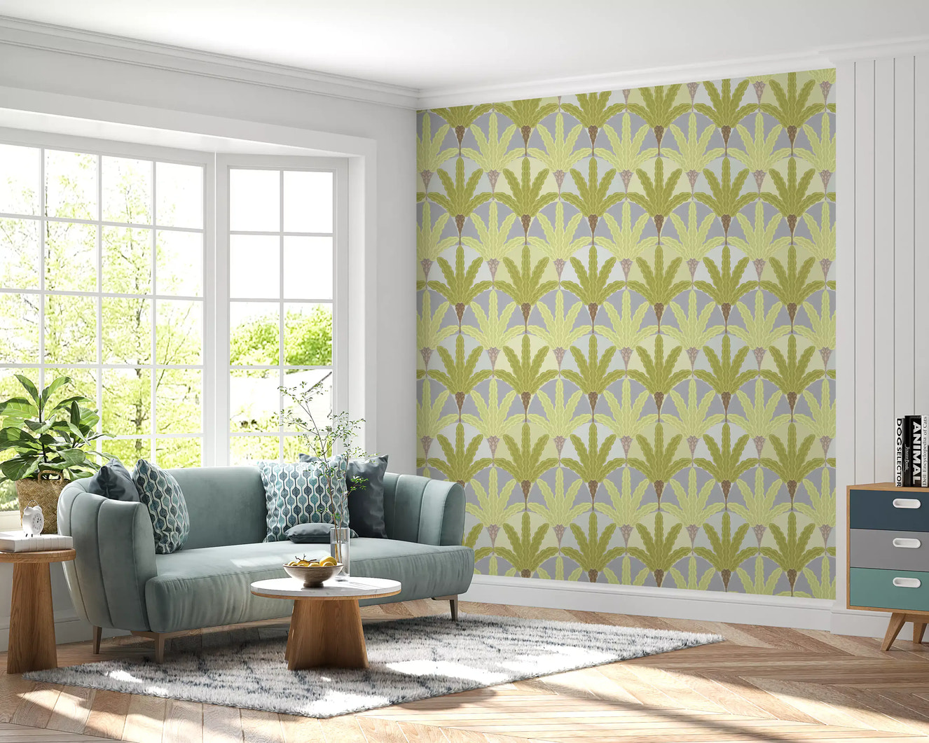 Verdant Fan Pattern Wallpaper⁠
