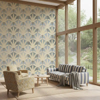 Hallway feature art deco foliage wallpaper with gentle repeat flow