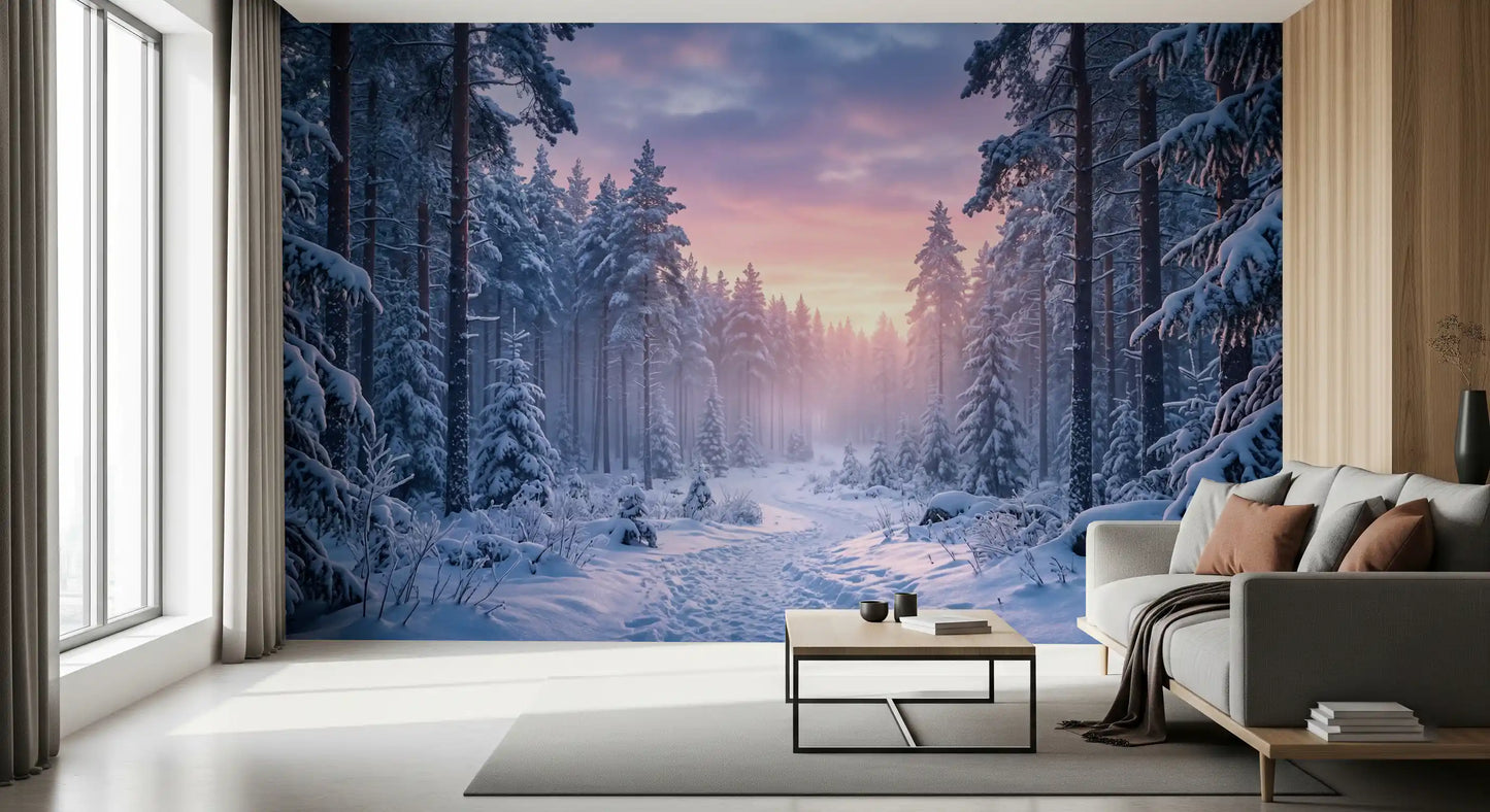 Snowy Path, Pastel Sky Wall Mural