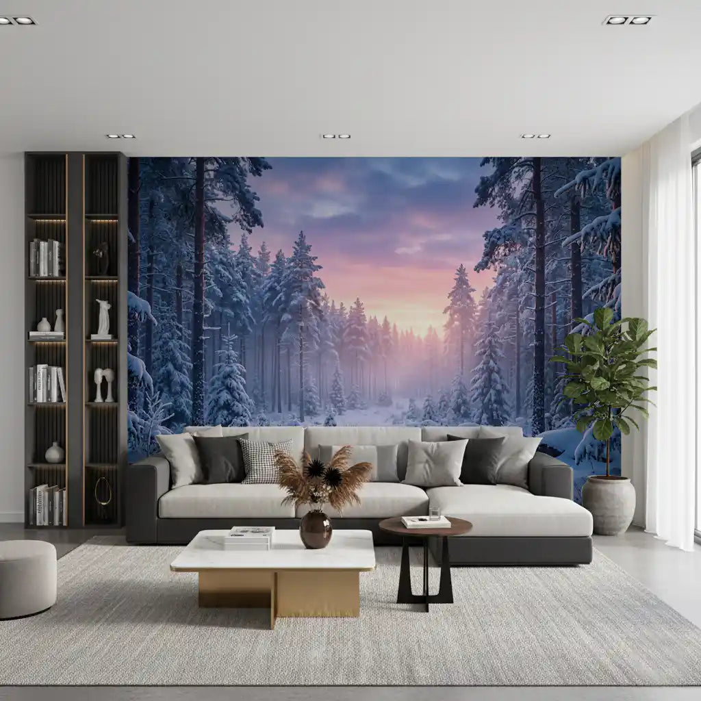 Snowy Path, Pastel Sky Wall Mural