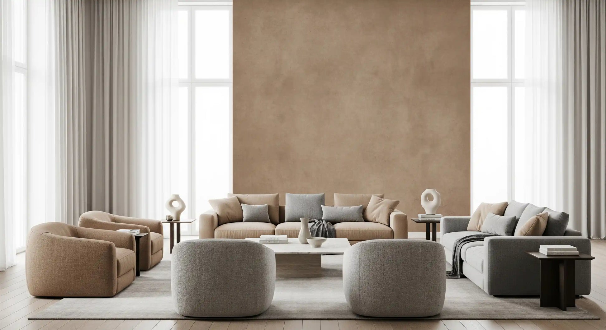 Fine texture blush wall mural with matte tone in living room