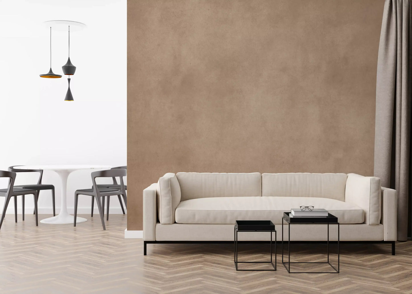 Faded blush tone wall mural with texture in living room