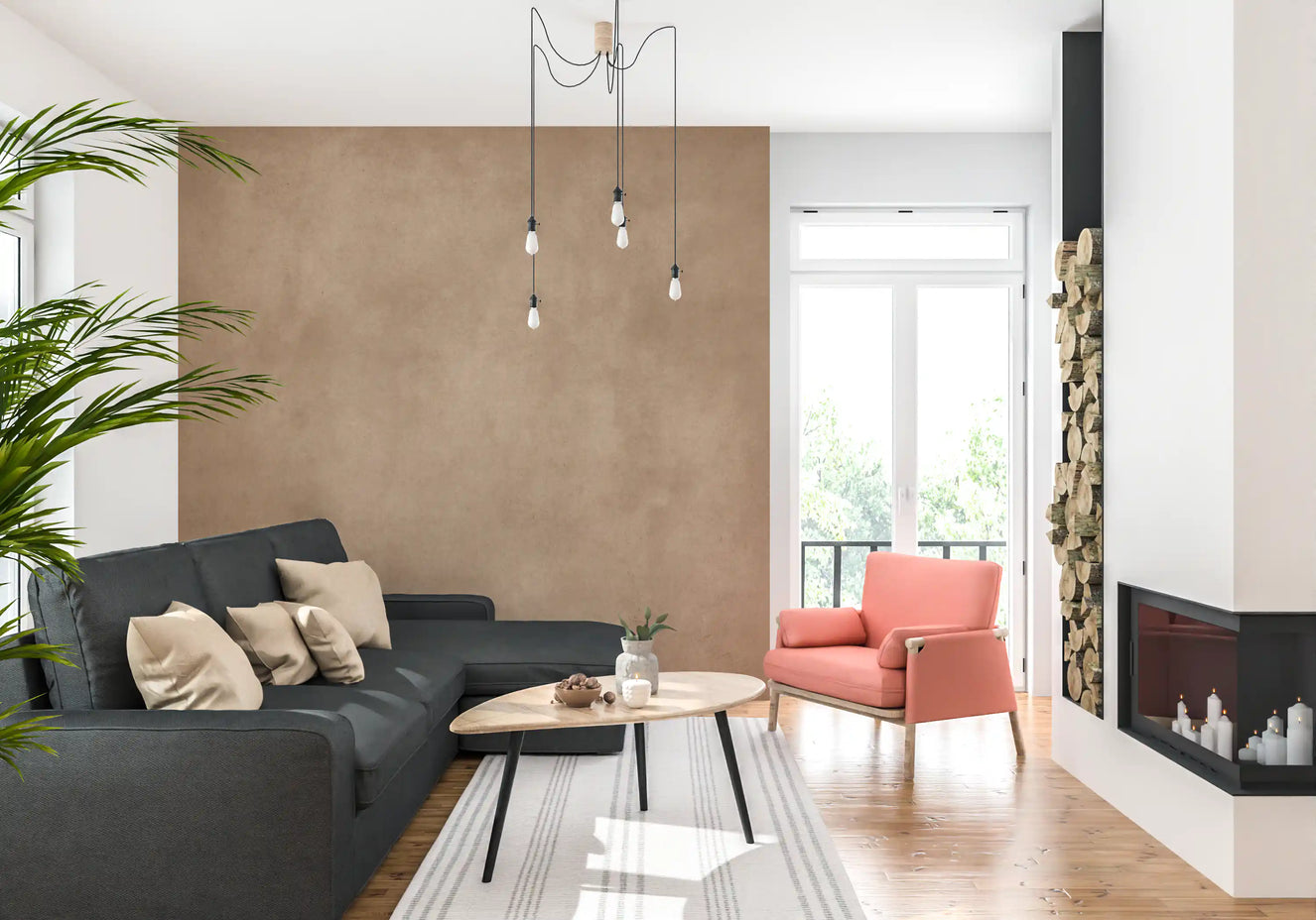 Soft blush Dirty Paper wall mural with texture in living room