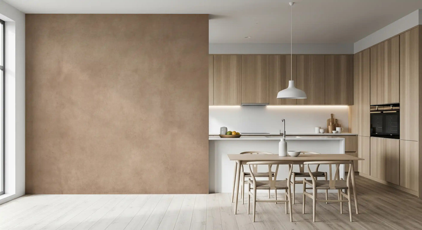 Matte finish blush wall mural with soft detail in dining room