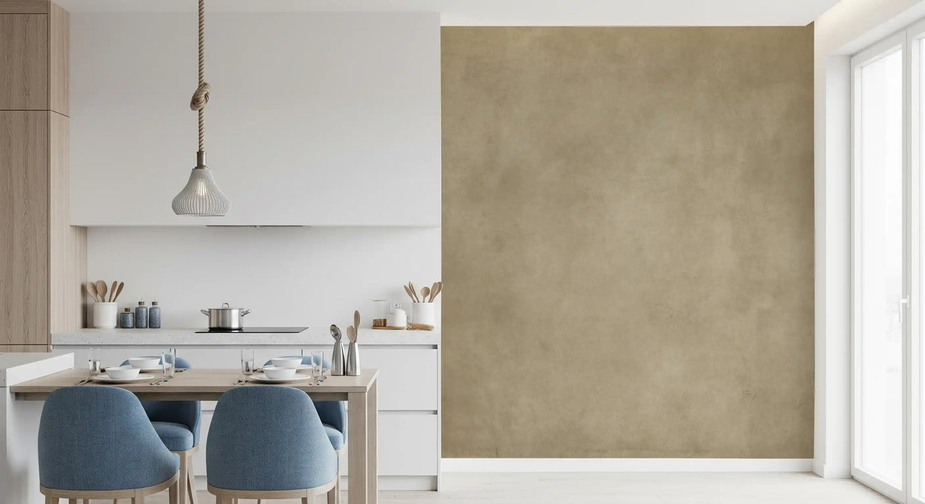 Subtle chamois texture wall mural, neutral beige wall mural finish in diningroom