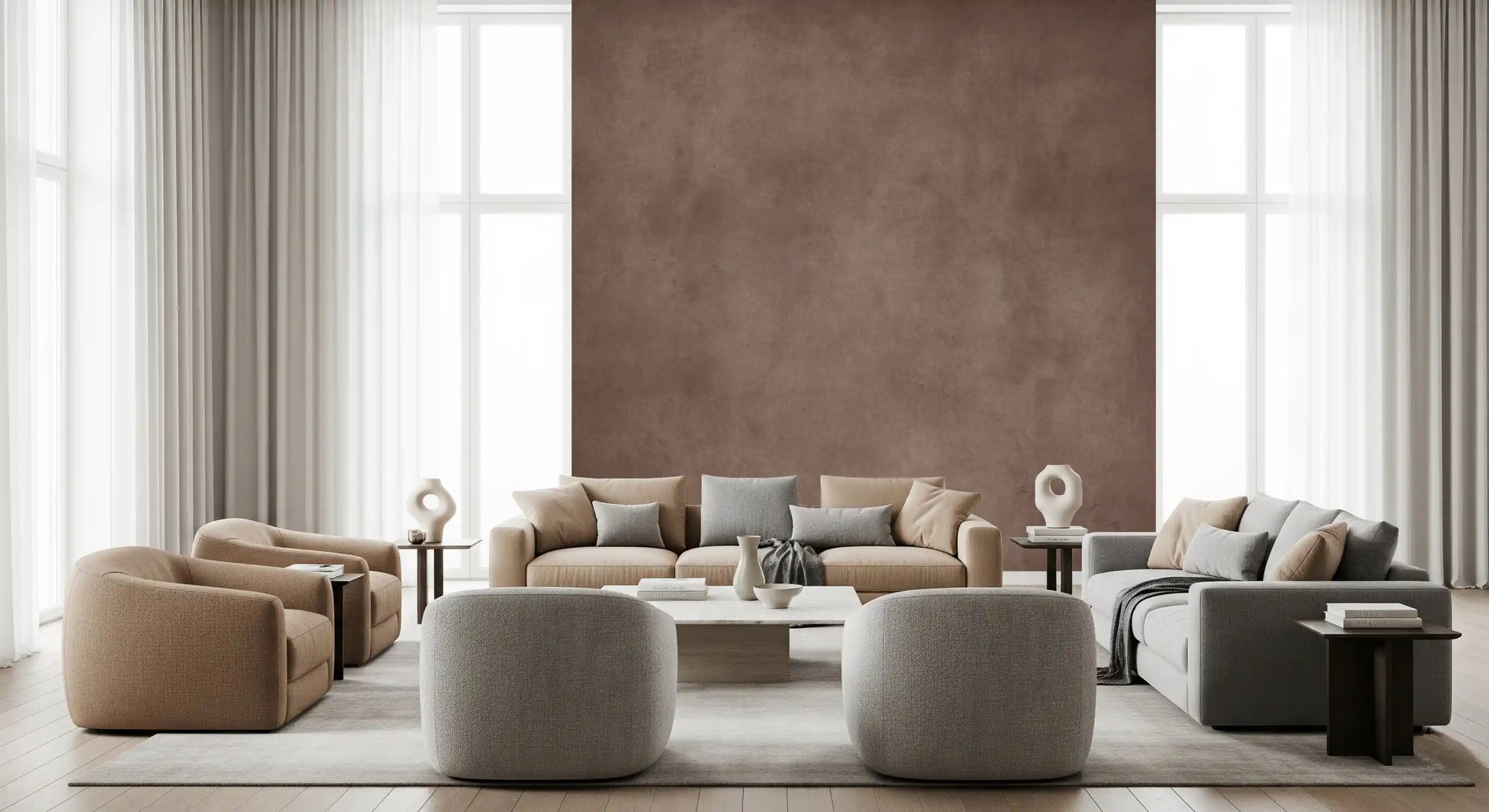 Dirty Paper Mulberry wall mural, brown textured wall mural in living room