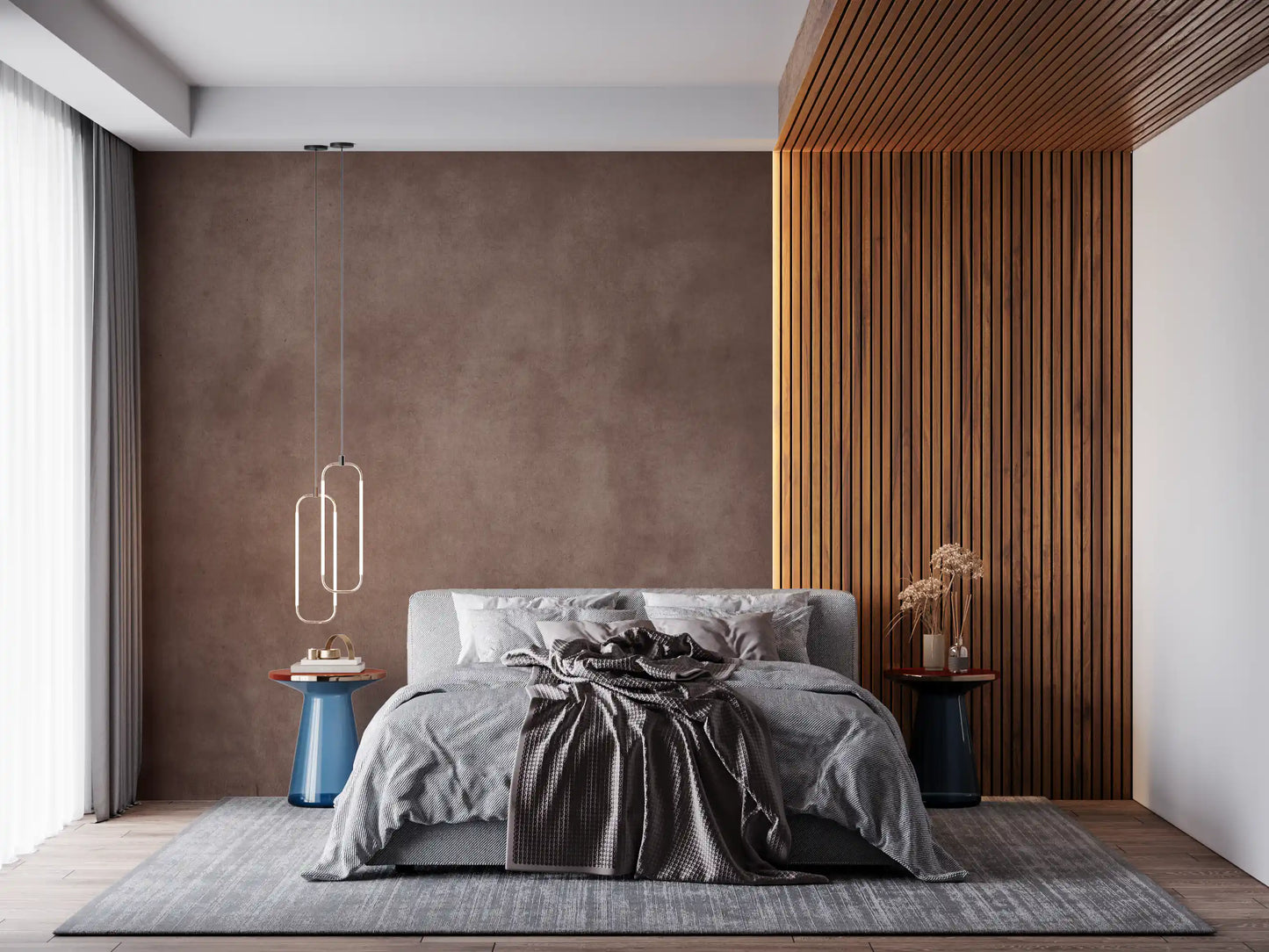 Warm mulberry wall mural with soft texture wall mural finish in bedroom