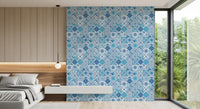 Pattern wallpaper with traditional Azulejo tiles inspired blue motifs