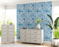 Decorative tile wallpaper with layered blue tones and symmetry