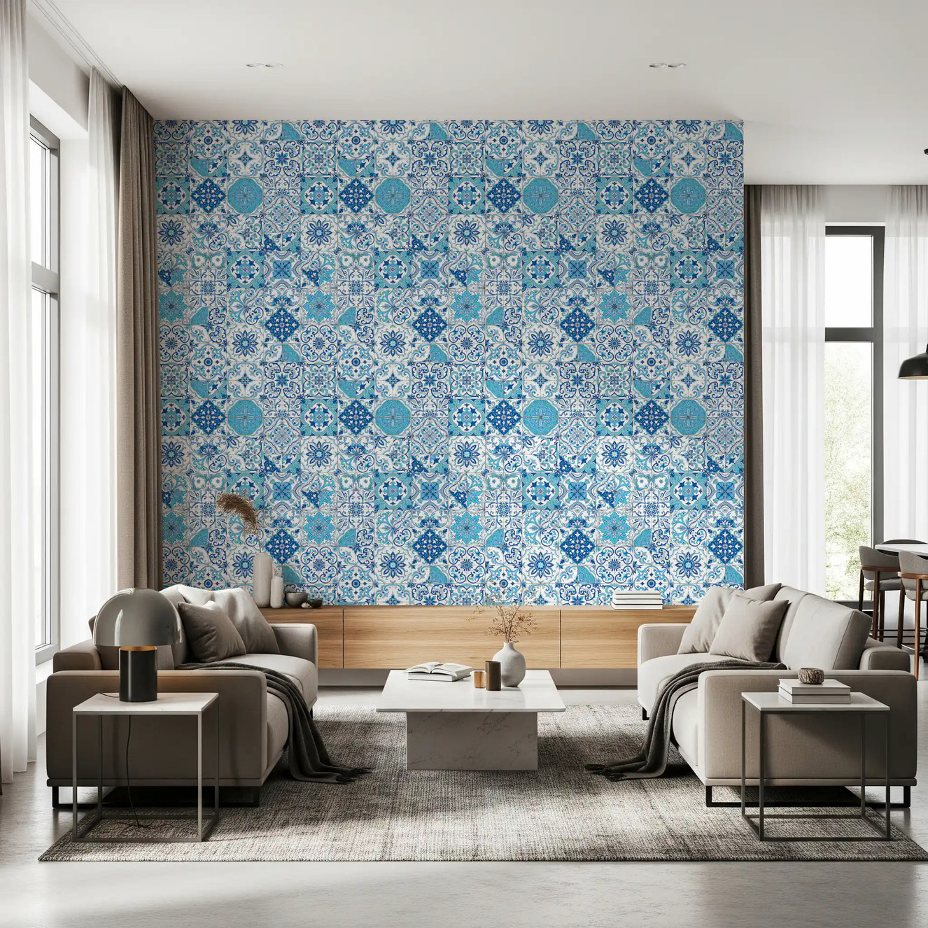 Mediterranean hues/ Azulejo tiles 2 Wallpaper⁠