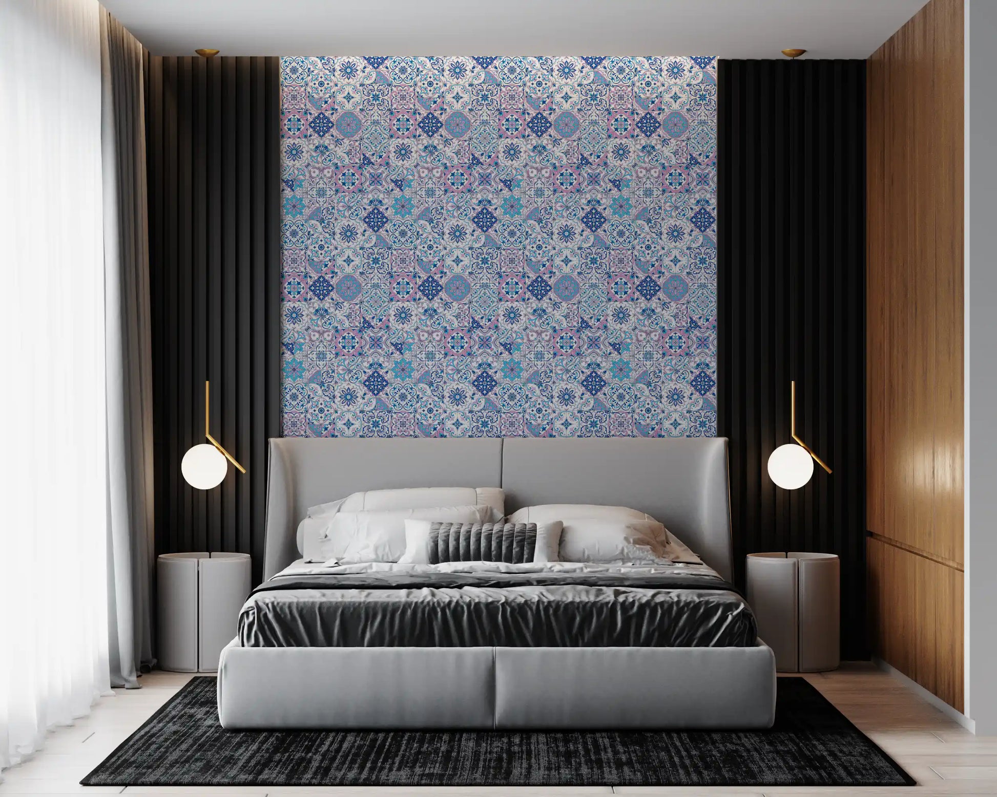 Mediterranean pattern wallpaper with geometric tile grid design